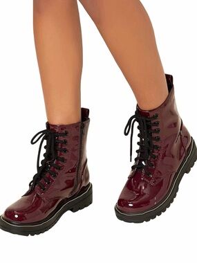 Sincerely Jules Harley Burgundy Lace-Up Combat Boots